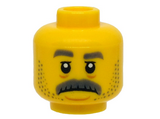 Yellow Minifigure, Head Gray Eyebrows, Moustache, Stubble, Sad Face Pattern - Hollow Stud