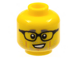 Yellow Minifigure, Head Gray Eyebrows and Stubble, Medium Nougat Cheek Lines and Chin Dimple, Black Glasses Pattern - Hollow Stud