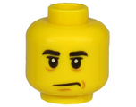 Yellow Minifigure, Head Black Eyebrows, Black Eyes with White Pupils, Chin Dimple, Sad Mouth Pattern - Hollow Stud
