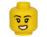 Yellow Minifigure, Head Female Black Eyebrows, Eyelashes, Peach Lips, Scared Open Mouth with Teeth Pattern - Hollow Stud
