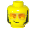 Yellow Minifigure, Head Glasses, Orange Sunglasses with Silver Frames, Lopsided Grin, Thick Sideburns Pattern - Hollow Stud