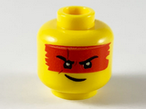 Yellow Minifigure, Head Red Headband/Mask, Black Eyebrows with Scar on Right, Lopsided Grin Pattern - Hollow Stud