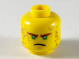 Yellow Minifigure, Head Reddish Brown Eyebrows, Green Eyes, Firm Expression, Gold Triangle Soul Patch and Tattoos Pattern - Hollow Stud