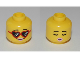 Yellow Minifigure, Head Dual Sided Black Eyebrows, Red Heart-Shaped Sunglasses, Pink Lips / Eyes Closed, Kissing Pattern - Hollow Stud (BAM)
