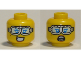 Yellow Minifigure, Head Dual Sided Female, Silver Glasses, Large Smile with Teeth / Scared Pattern - Hollow Stud
