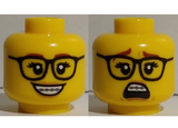 Yellow Minifigure, Head Dual Sided Female, Glasses, Braces, Open Smile / Scared Pattern - Hollow Stud