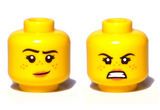 Yellow Minifigure, Head Dual Sided Female, Freckles, Pink Lips, Raised Right Eyebrow, Smile / Angry Pattern - Hollow Stud