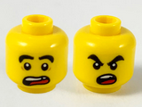 Yellow Minifigure, Head Dual Sided Black Thick Eyebrows, Chipped Tooth, Scared / Angry Pattern - Hollow Stud