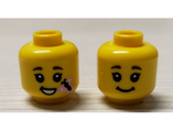 Yellow Minifigure, Head Dual Sided Child, Black Eyebrows, Grin / Open Mouth Smile with Butterfly Pattern - Hollow Stud (BAM)