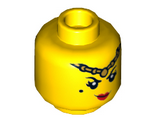 Yellow Minifigure, Head Dual Sided Gold Headband, Beauty Mark, and Red Lips / Angry Red Eyes and Open Mouth Grimace with White Teeth Pattern - Hollow Stud
