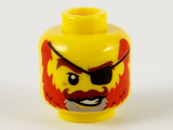 Yellow Minifigure, Head Reddish Brown Eyebrows and Moustache, Black Eye Patch, Gray Goatee, Smile with White Teeth, and Red Beard Pattern - Hollow Stud