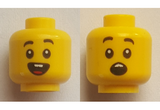 Yellow Minifigure, Head Dual Sided Child Black Eyebrows, Open Mouth Smile with Teeth and Tongue / Surprised Pattern - Hollow Stud