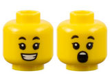 Yellow Minifigure, Head Dual Sided Child Black Eyebrows, Smile with Teeth / Surprised Pattern - Hollow Stud