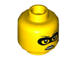 Yellow Minifigure, Head Female with Black Thin Eyebrows, Mask, White Pupils, Scar and Black Lips Grimace Pattern - Hollow Stud