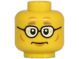 Yellow Minifigure, Head Thick Dark Tan Eyebrows, Glasses, Cheek Lines, Dimples, Neutral Pattern - Hollow Stud