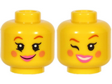 Yellow Minifigure, Head Dual Sided Female, Reddish Brown Eyebrows, Nougat Cheeks, Dark Pink Lips, Smile / Open Mouth and Winking Pattern - Hollow Stud (BAM)