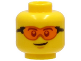 Yellow Minifigure, Head Glasses with Trans-orange Lenses and Black Frames, Chin Dimple, Lopsided Grin Pattern - Hollow Stud