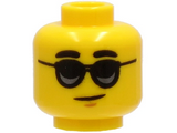 Yellow Minifigure, Head Black Thick Eyebrows, Black Sunglasses, Chin Dimple, Lopsided Grin Pattern - Hollow Stud