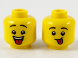 Yellow Minifigure, Head Dual Sided Child Black Eyebrows, Open Mouth with Red Tongue / Red Tongue Sticking Out Pattern - Hollow Stud