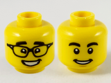 Yellow Minifigure, Head Dual Sided Black Eyebrows, Glasses with Raised Eyebrows / Smile Pattern - Hollow Stud