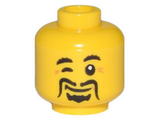 Yellow Minifigure, Head Black Moustache Fu Manchu, Winking Eye, Laugh Lines Pattern - Hollow Stud