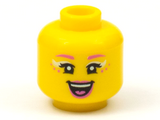 Yellow Minifigure, Head Female Dark Pink Eyebrows, Freckles and Lips, White Eye Shadow, Smile Pattern - Hollow Stud