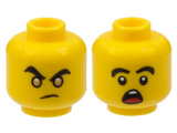 Yellow Minifigure, Head Dual Sided Male, Gold Eyes and Determined Eyebrows / Shocked Open Mouth Pattern - Hollow Stud