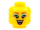 Yellow Minifigure, Head Female Magenta Eyebrows, Metallic Blue and Medium Lavender Eyeshadow, Spots, Magenta Lips, Singing Open Mouth Pattern - Hollow Stud