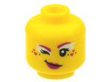 Yellow Minifigure, Head Female Magenta Eyebrows, Hearts, and Lips, Light Aqua Eyeshadow, Right Winking Pattern - Hollow Stud