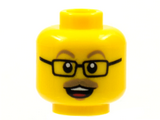 Yellow Minifigure, Head Dark Tan Eyebrows and Moustache, Black Glasses, Open Mouth with Teeth and Tongue Pattern - Hollow Stud
