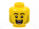 Yellow Minifigure, Head Black Eyebrows, Beard, Open Mouth Grin, White Teeth, Red Tongue Pattern - Hollow Stud