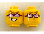 Yellow Minifigure, Head Gold Eyebrows, Dark Purple Crown Sunglasses, Open Mouth Grin Pattern - Hollow Stud
