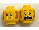 Yellow Minifigure, Head Dual Sided Medium Nougat Eyebrows and Sideburns, Smile / Scared Open Mouth with Teeth and Red Tongue Pattern - Hollow Stud