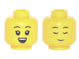 Yellow Minifigure, Head Dual Sided, Child, Black Eyebrows, Freckles, Small Open Smile / Sleeping Pattern - Hollow Stud