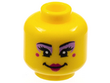 Yellow Minifigure, Head Female, Black Eyebrows, Medium Lavender Eye Shadow, Magenta Lips and Cheek Spots, Smile Pattern - Hollow Stud