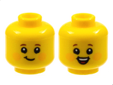 Yellow Minifigure, Head Dual Sided Child Reddish Eyebrows, Bright Light Orange Cheek Circles, Lopsided Grin / Open Smile Pattern - Hollow Stud