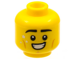 Yellow Minifigure, Head Black Eyebrows, Gold Stars, Medium Nougat Cheek Lines and Cleft Chin, Smile with Teeth Pattern - Hollow Stud