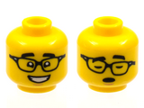 Yellow Minifigure, Head Dual Sided, Black Eyebrows, Glasses with Raised Eyebrows / Asleep with Glasses Crooked Pattern - Hollow Stud