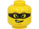 Yellow Minifigure, Head Dark Tan Thick Eyebrows, Black Mask, Chin Dimple, Open Mouth with Teeth, Lopsided Grin Pattern - Hollow Stud