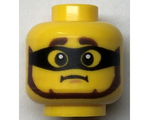 Yellow Minifigure, Head Reddish Brown Thick Eyebrows and Beard, Black Mask, Worried Frown Pattern - Hollow Stud