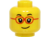 Yellow Minifigure, Head Black Eyebrows, Red Glasses, Smile Pattern - Hollow Stud