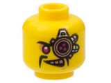 Yellow Minifigure, Head Alien with Cyborg Eyepiece, Magenta Eye, Copper Teeth, Black Fu Manchu Moustache Pattern - Hollow Stud
