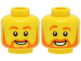 Yellow Minifigure, Head Dual Sided Orange Eyebrows and Beard, Smile with Teeth / Large Smile and Raised Eyebrow Pattern - Hollow Stud