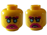 Yellow Minifigure, Head Dual Sided Bright Light Blue Eyes, Magenta Eyebrows, Moustache, and Beard, Cheek Lines, Wrinkles, Sad / Angry Pattern - Hollow Stud