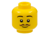 Yellow Minifigure, Head Black Eyebrows, Dark Brown Thin Curly Moustache, Grin Pattern - Hollow Stud