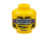 Yellow Minifigure, Head Black Eyebrows, Silver Goggles with Dark Purple Strap, Black Soul Patch Beard and Lightning Tattoos on Cheeks Pattern - Hollow Stud