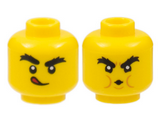 Yellow Minifigure, Head Dual Sided, Black Bushy Eyebrows, Licking Lips / Blowing House Down Pattern - Hollow Stud