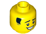 Yellow Minifigure, Head Short Black Sideburns, Eyebrows, Right Raised, Goatee, and Open Mouth Smile with Teeth Pattern - Hollow Stud