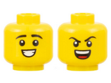 Yellow Minifigure, Head Dual Sided, Black Eyebrows, Smile with Teeth / Angry with Teeth and Tongue Pattern - Hollow Stud