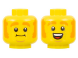Yellow Minifigure, Head Dual Sided, Orange Eyebrows and Mutton Chops, Medium Nougat Chin, Grin / Open Smile Pattern - Hollow Stud